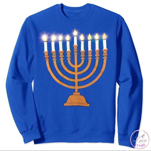 Mighty Fine Tops - Hanukkah Light Up Blue Sweatshirt Women Mighty Fine